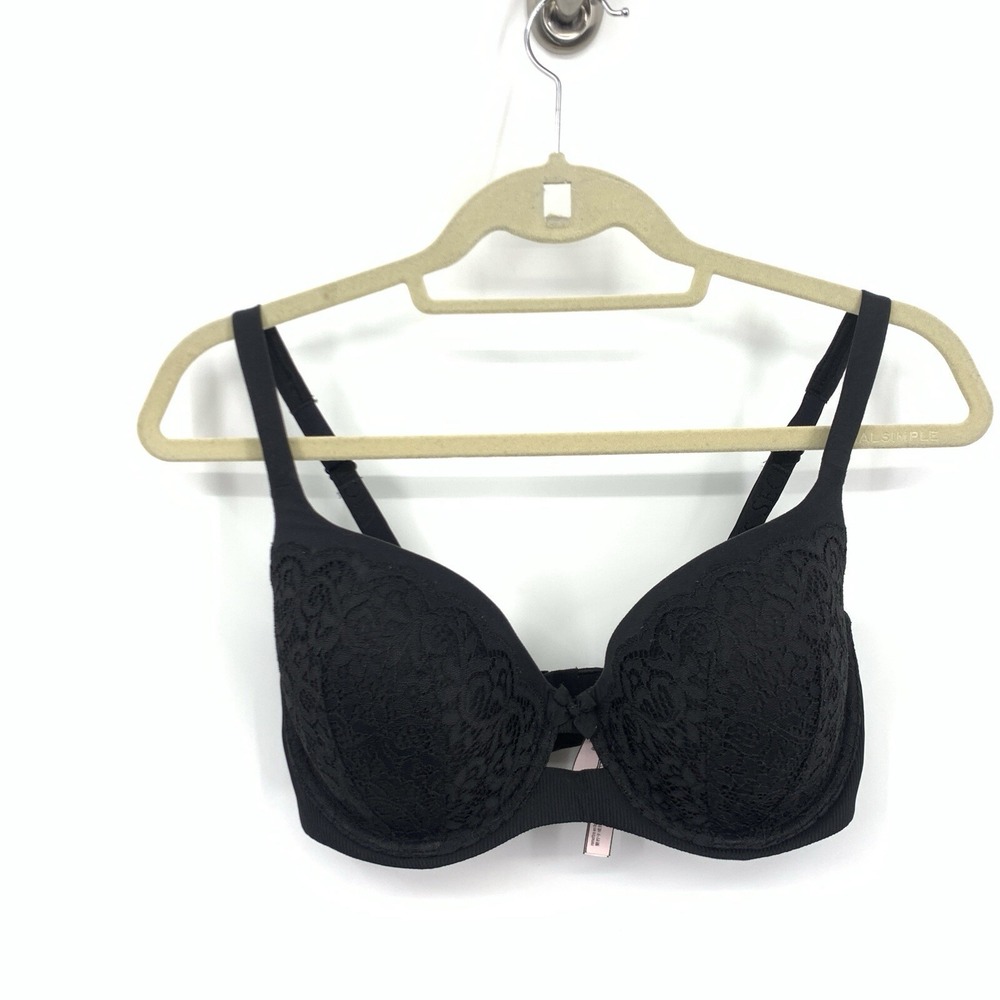 Victoria's Secret Bra Women Size 34DDD Lined Demi Black Floral Lace Underwire